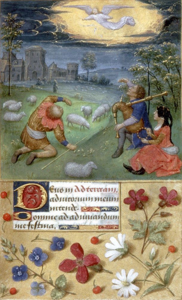 Annunciation to Shepherds Fine Art Print - Illumination from French or Flemish Book of Hours, c. 1480