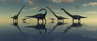Giant Sauropod Dinosaurs Grazing by a Prehistoric Lake Fine Art Print