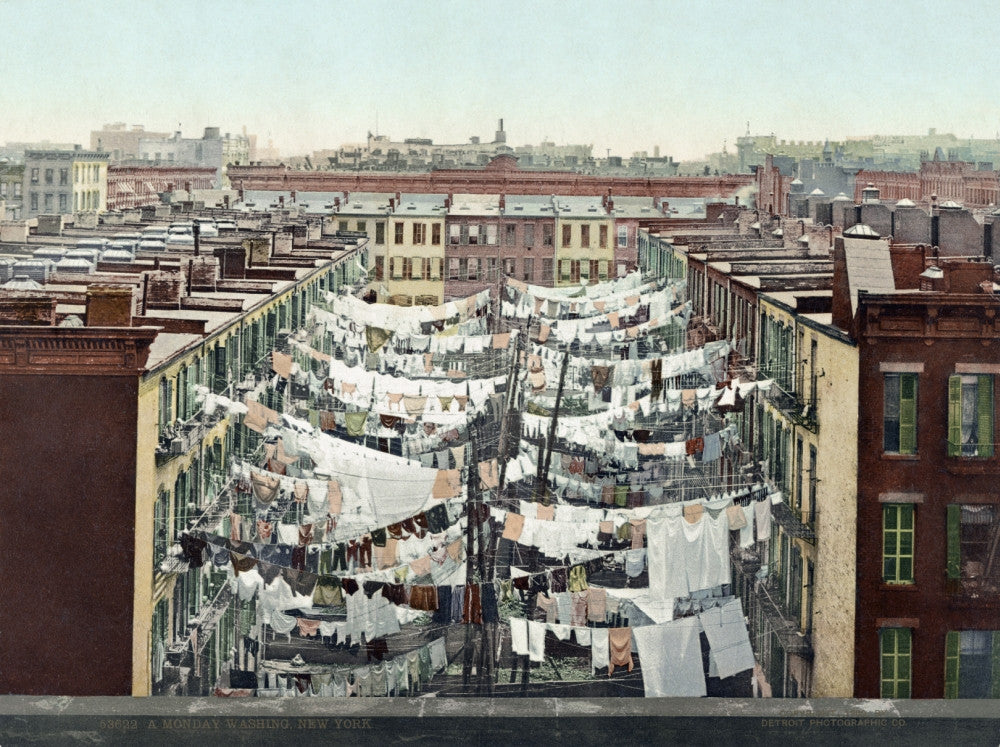 New York City Clothesline Photochrome Print - Vintage 1900
