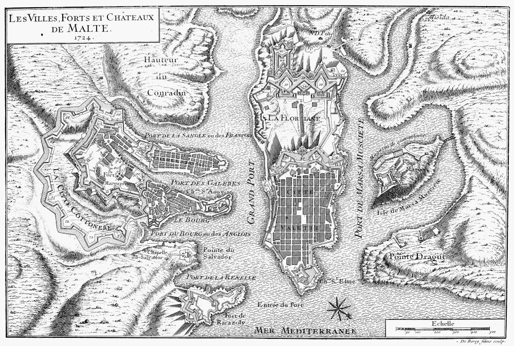 Malta: Valletta Map Fine Art Print - 1724 Copper Engraving by Granger Collection