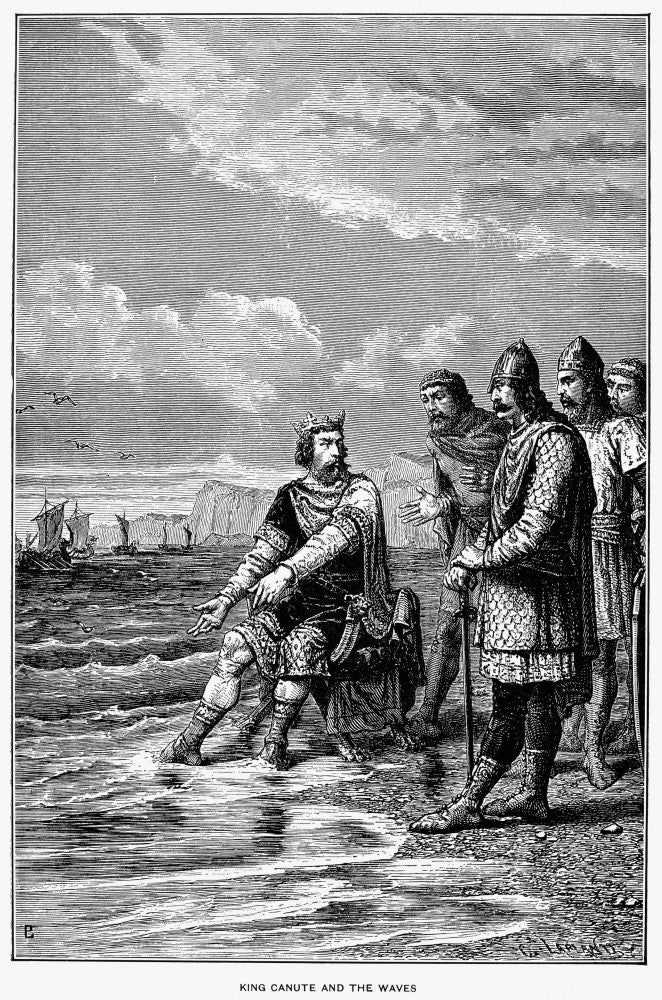 King Canute and the Waves - 19th Century Wood Engraving Poster Print