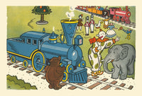 The Little Blue Engine Artwork from 'Stories that Never Grow Old' by Hauman