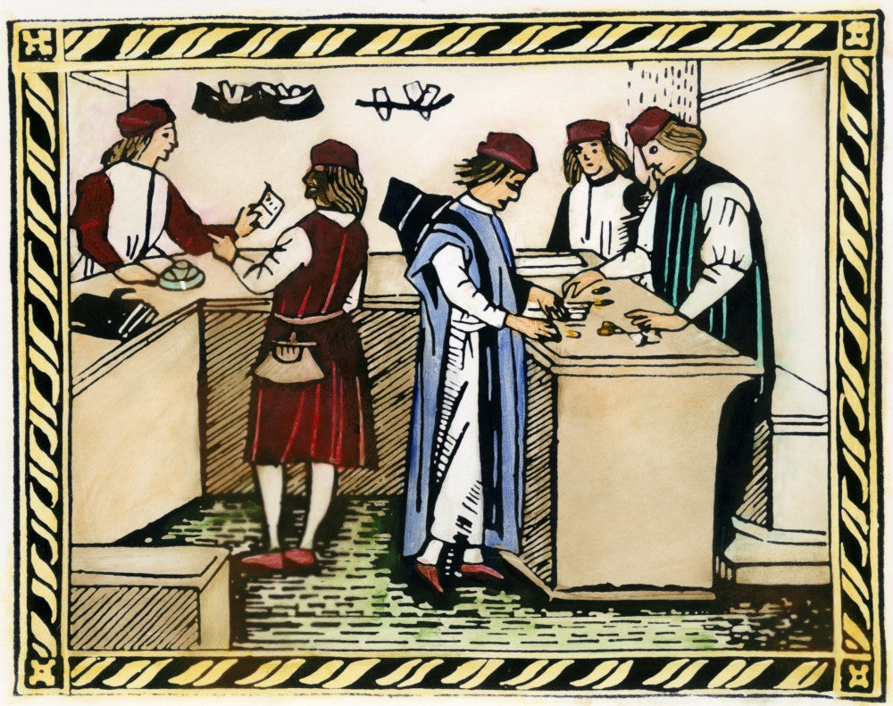 Medici Bank Interior Fine Art Print - 15th Century Woodcut