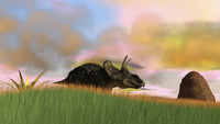 Triceratops Walking Across a Grassy Field Fine Art Print