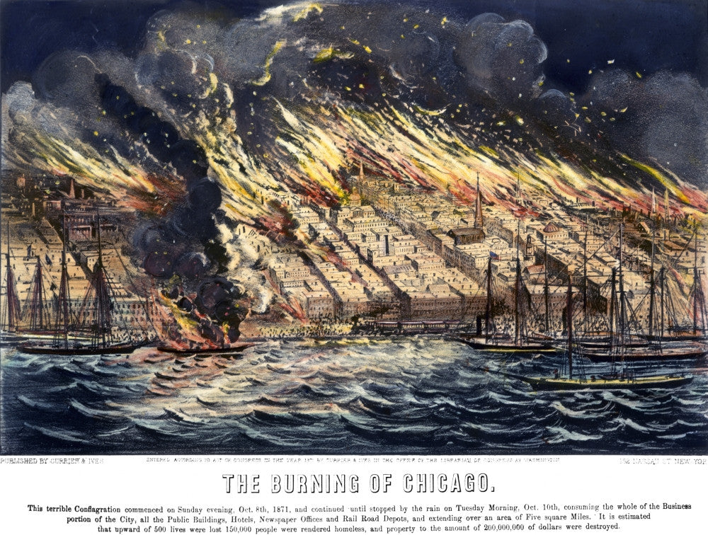 The Burning of Chicago 1871 Lithograph by Currier & Ives