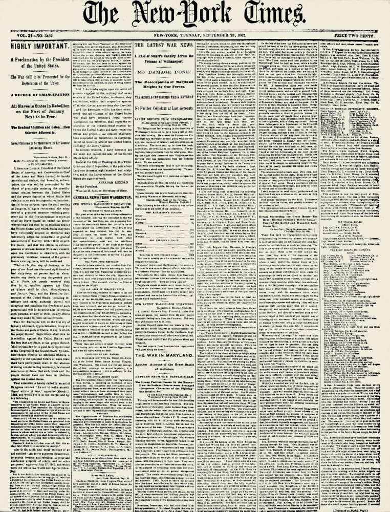 Emancipation Proclamation Front Page New York Times Poster Print