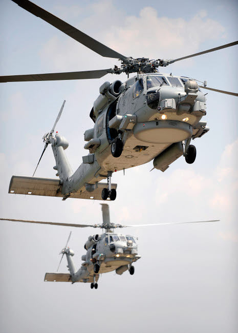 Two MH-60R Sea Hawk Helicopters Flying in Tandem Fine Art Print by Stocktrek Images
