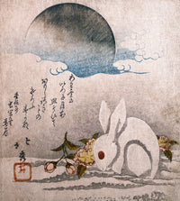 Moon with White Hare in the Snow Fine Art Print by Hikushu