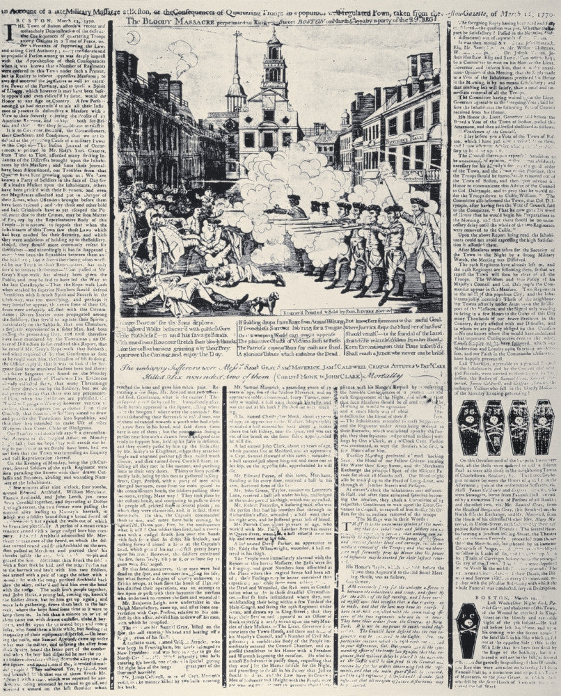 Boston Massacre Fine Art Print with Paul Revere Illustration