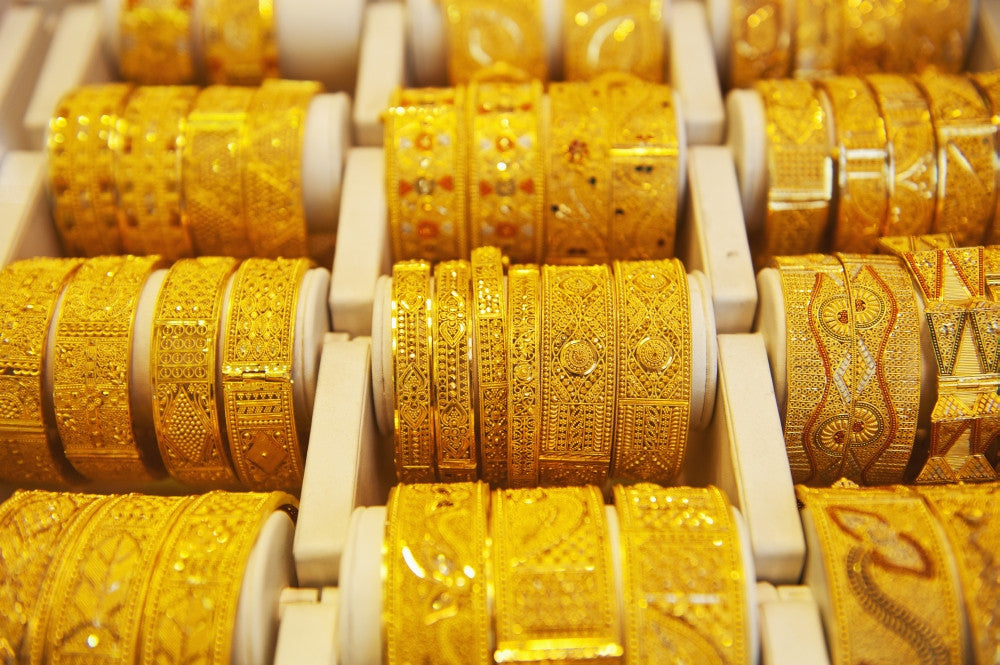 Gold Bangles in Gold Souk, Dubai Poster Print