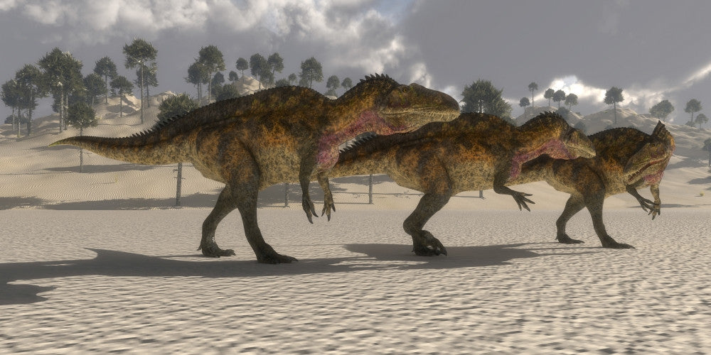 Acrocanthosaurus Dinosaurs Hunting Scene Fine Art Print by Corey Ford