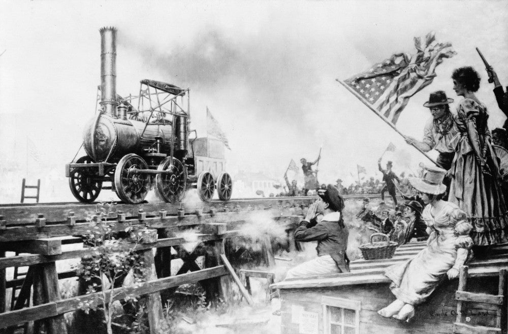 Locomotive Artwork Print - Crowd Cheering Stourbridge Lion by Clyde Osmer Deland