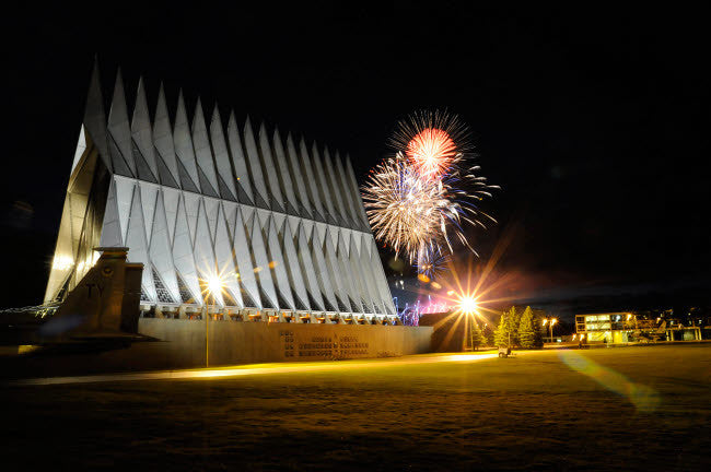 Fireworks Over Air Force Academy Cadet Chapel Fine Art Print by Stocktrek Images