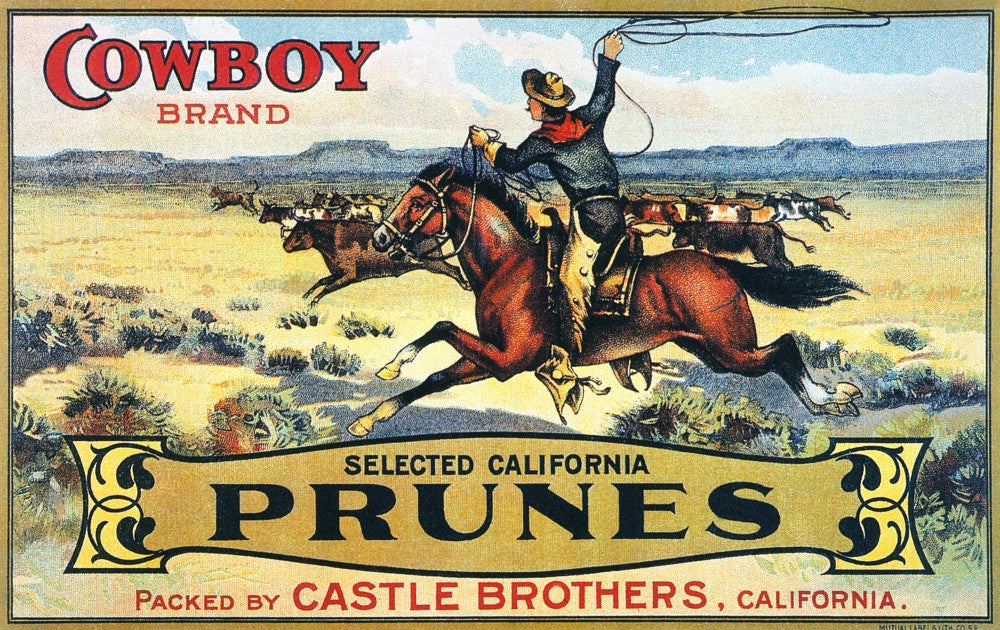 Cowboy Herding Cattle Lithograph Fruit-Crate Poster Print (1906)
