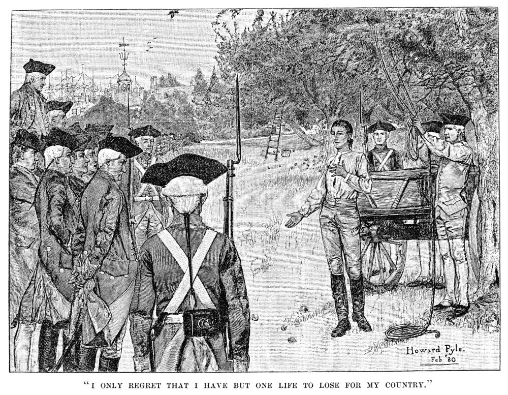 Nathan Hale Execution Fine Art Print - Historical Line Engraving