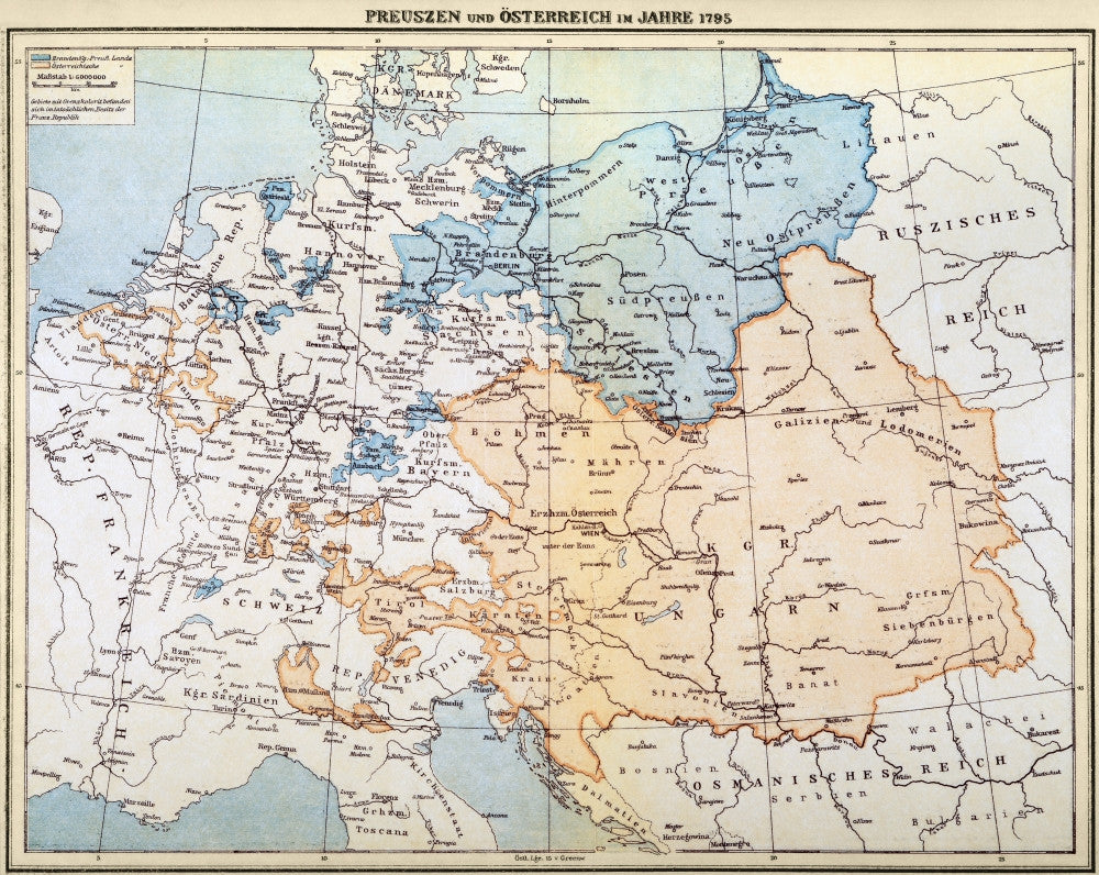 Austrian Empire Map 1795 Fine Art Print by Granger Collection