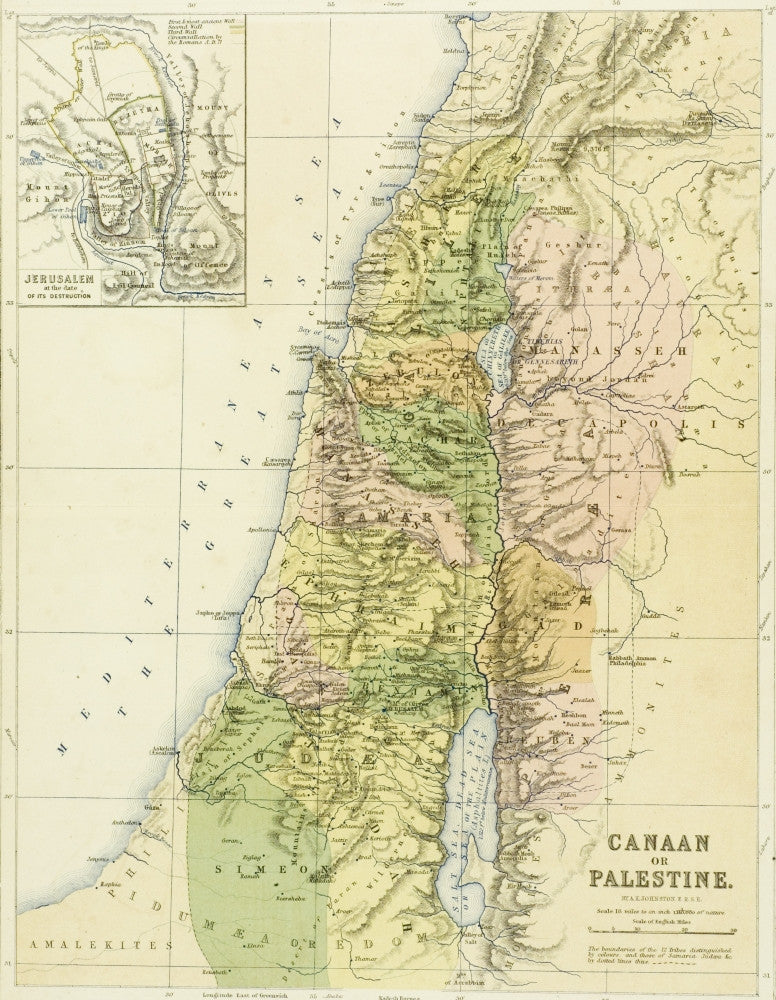 19th Century Map of Canaan or Palestine Fine Art Print by Ken Welsh