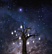 Tree with Light Bulbs and Starry Night Fine Art Print by Bruce Rolff