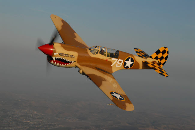 P-40 Warhawk Fine Art Print Over Chino, California by Phil Wallick