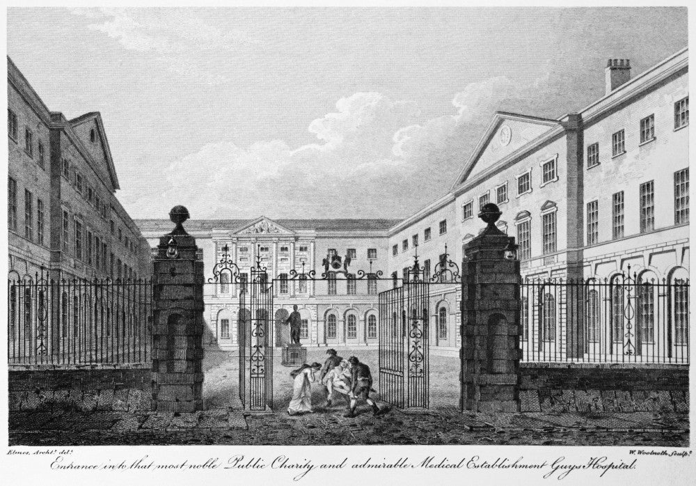 Entrance to Guy's Hospital in London Engraving by Elmes & Woolnoth