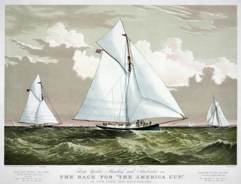 America's Cup 1881 Lithograph Print - 'Mischief' vs. 'Atalanta' by Currier & Ives