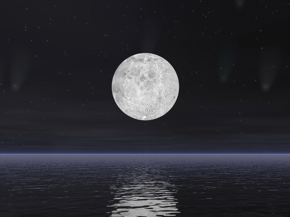 Full Moon Over Ocean Art Print - Stars and Comets Scene