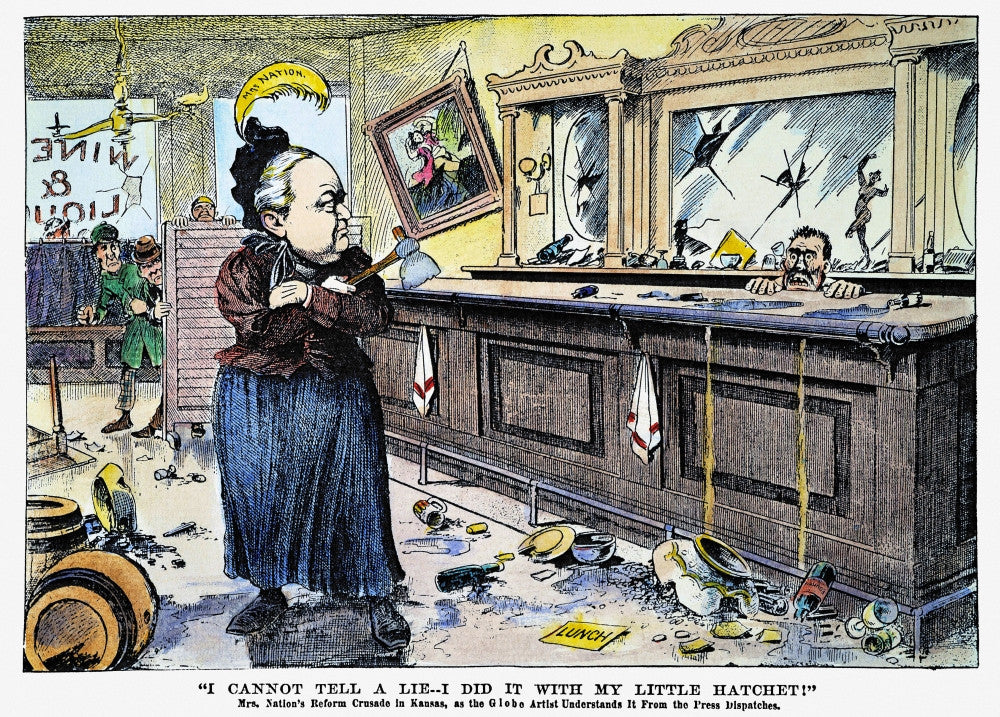 Carry Nation On The Warpath in Kansas Cartoon Art Print, 1901