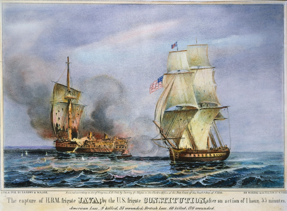 USS Constitution vs HMS Java Engagement Lithograph - 19th Century Print