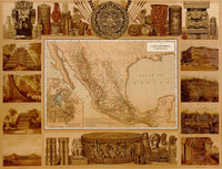 Archaeological Map of Mexico Illustrated History Poster Print