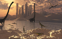 Alternate Reality Reptoid Beings with Dinosaurs Poster Print