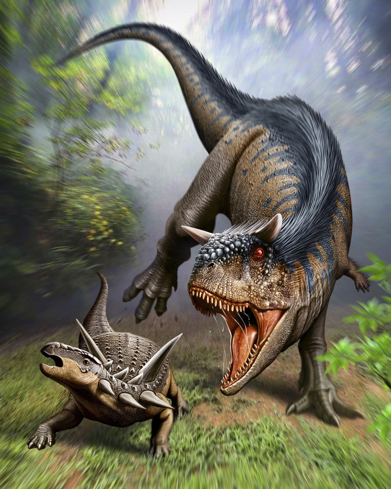 Carnotaurus vs. Antarctopelta Fine Art Print - Late Cretaceous