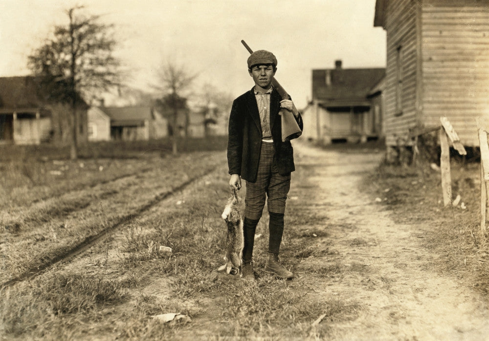 Hine: Hunter, 1908 - Youth with Rabbit and Rifle Fine Art Print
