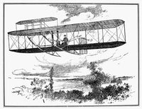 Wright Brothers Biplane in Flight Fine Art Print - Pen-and-Ink Drawing
