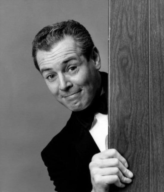Studio Portrait of Man Peeking Behind Door Fine Art Print