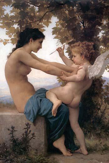 A Young Girl Defending Herself Against Eros Fine Art Print by William-Adolphe Bouguereau
