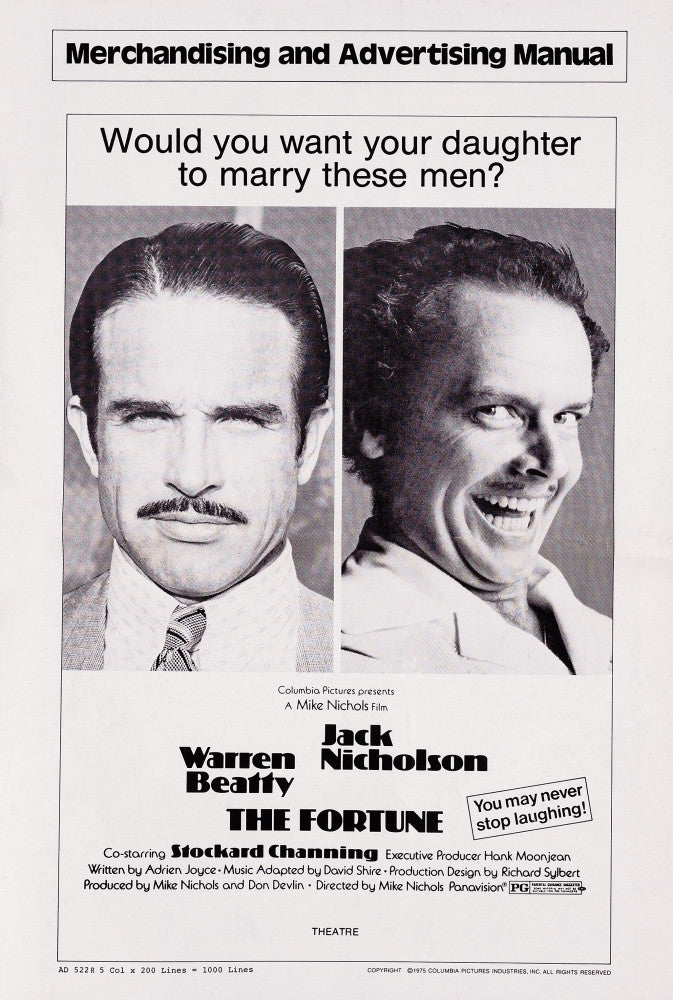 The Fortune U Movie Poster Art Print Featuring Warren Beatty & Jack Nicholson (1975)