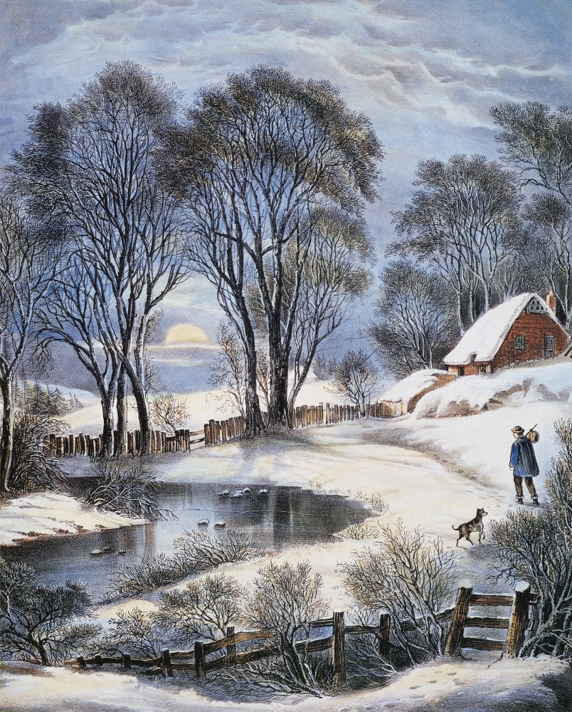 Currier & Ives Winter Moonlight Lithograph Fine Art Print