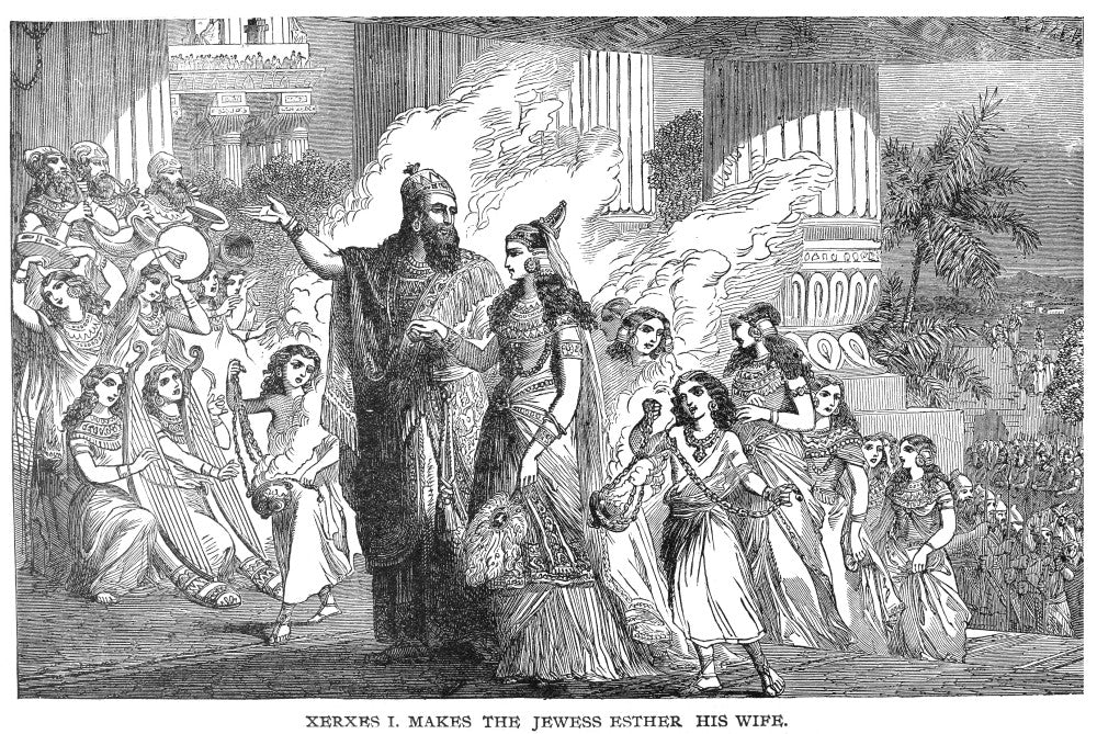 Xerxes I & Esther Fine Art Print - 19th Century Wood Engraving