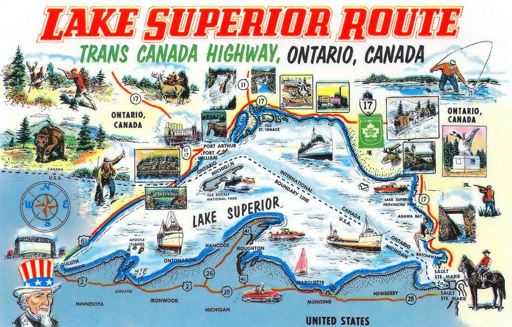 Lake Superior Route Tourism Map Fine Art Print - Trans Canada Highway