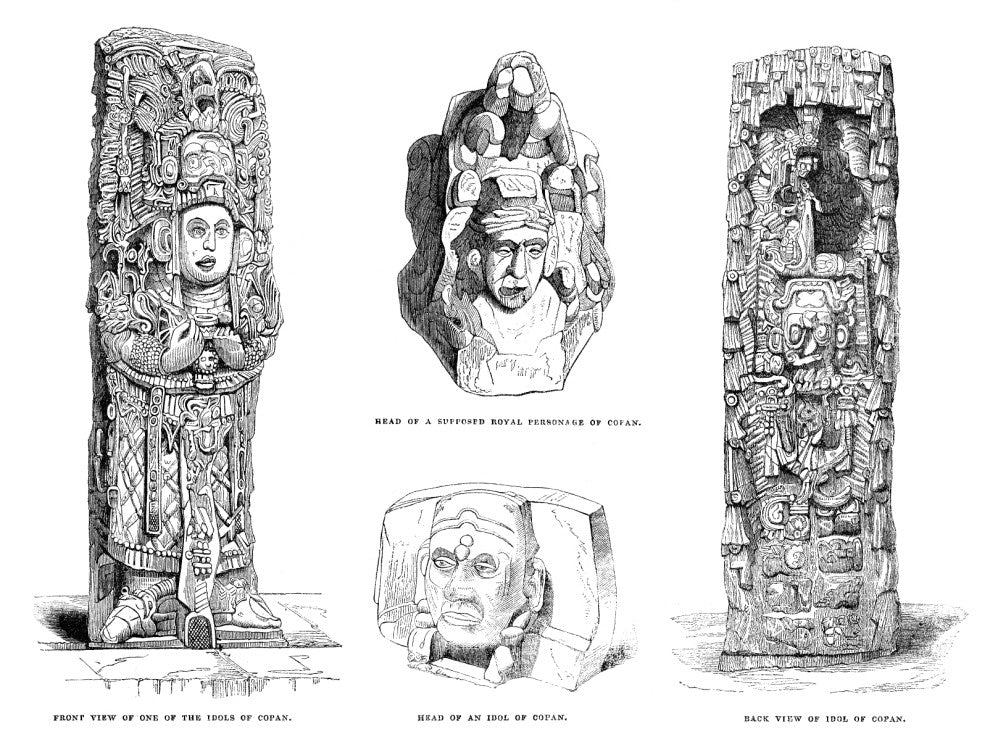 Honduras Copan Engraving Fine Art Print - Ancient Mayan Sculptures