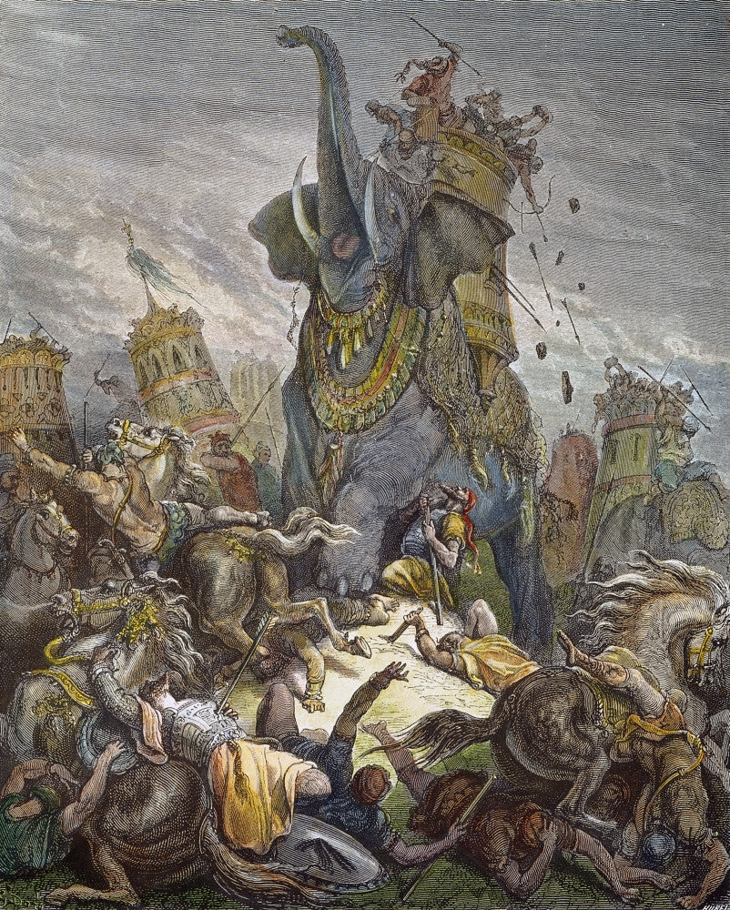 Death of Eleazar Wood Engraving Fine Art Print – Maccabean Battle Scene