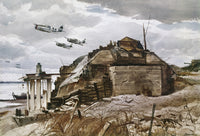 World War II: Normandy - P-47 Thunderbolts Flying Over Omaha Beach Watercolor by Ogden Pleissner