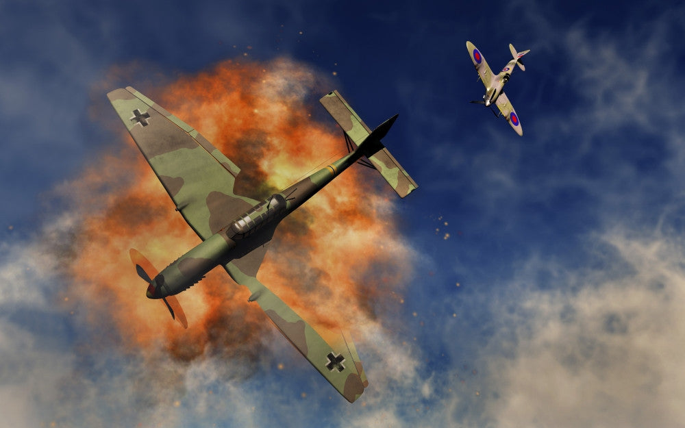 Royal Air Force Supermarine Spitfire vs. German Ju 87 Stuka Fine Art Print by Mark Stevenson