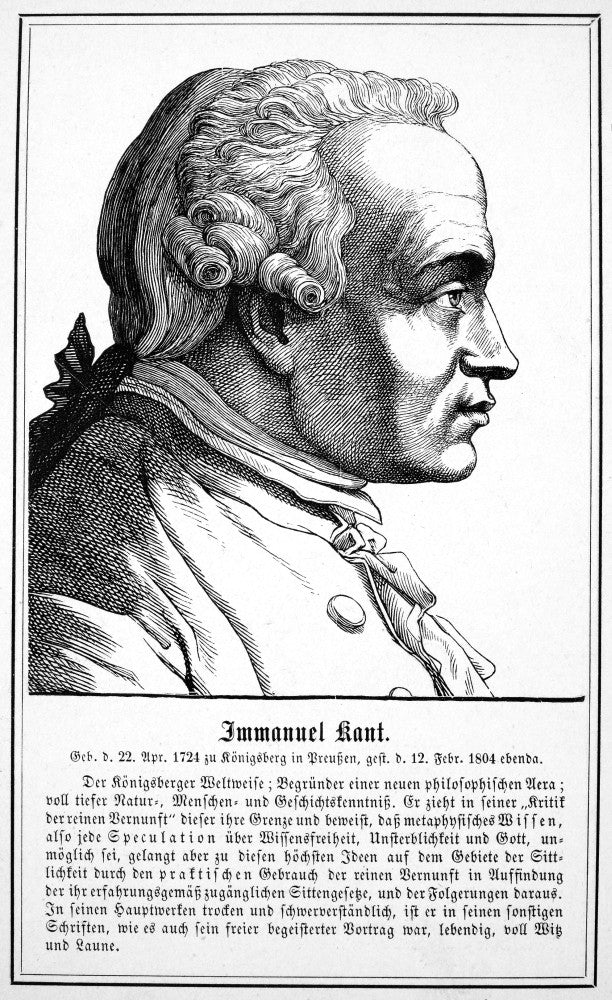 Immanuel Kant Wood Engraving Print - German Philosopher (1854)