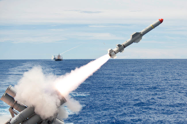 USS Cowpens Harpoon Missile Launch Fine Art Print by Stocktrek Images