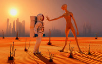 A Human Astronaut Meets a Reptoid Alien Fine Art Print by Mark Stevenson