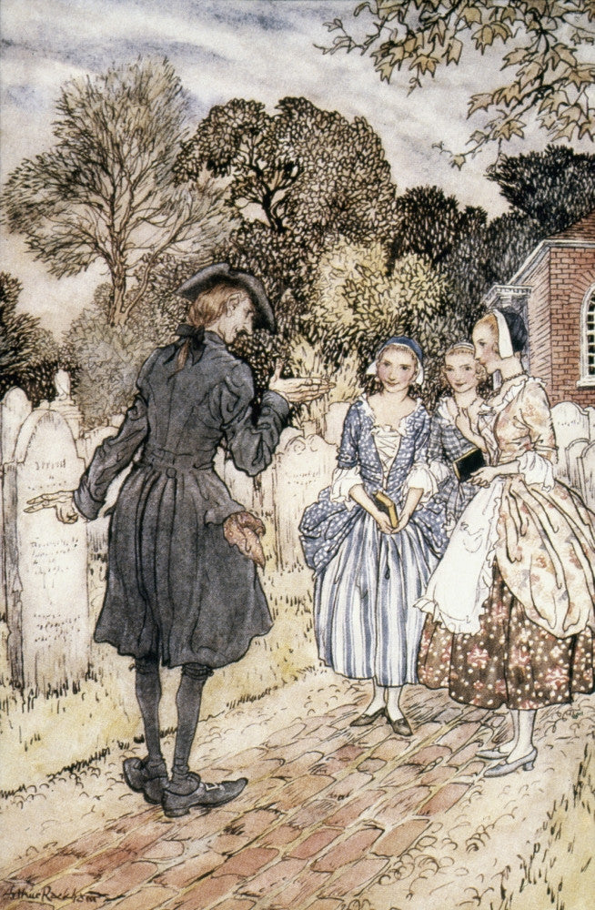 Ichabod Crane and Damsels Watercolor Print by A. Rackham