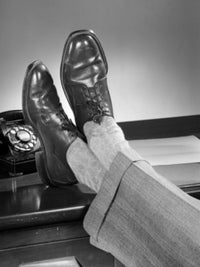 Man's Feet on Desk Fine Art Print - Stylish Home Decor