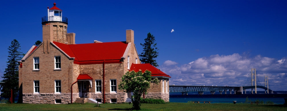 Old Mackinac Point Lighthouse & Mackinac Bridge Fine Art Print by Panoramic Images
