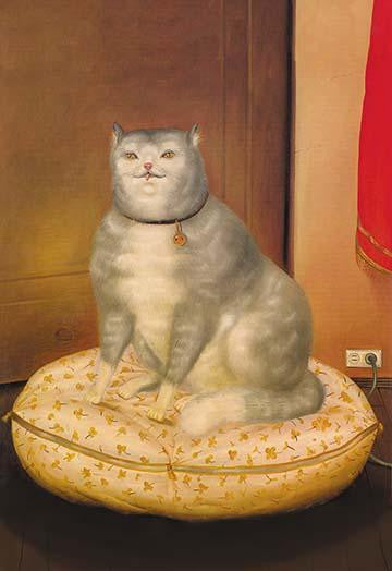 Charming Cat on Pillow Folk Art Print - Fine Art Poster